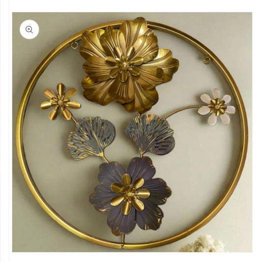 Round Golden Metal Flower Frame – Elegant Imported Decorative Wall Art