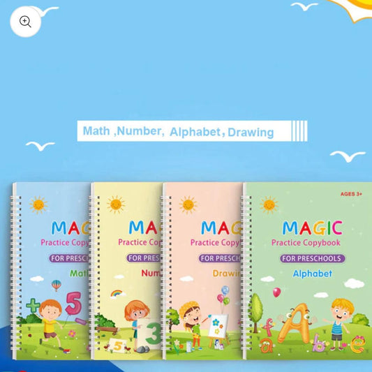 Kids Magic Practice Book Set of 4-Kids learning for Home and school with 10 refill pens