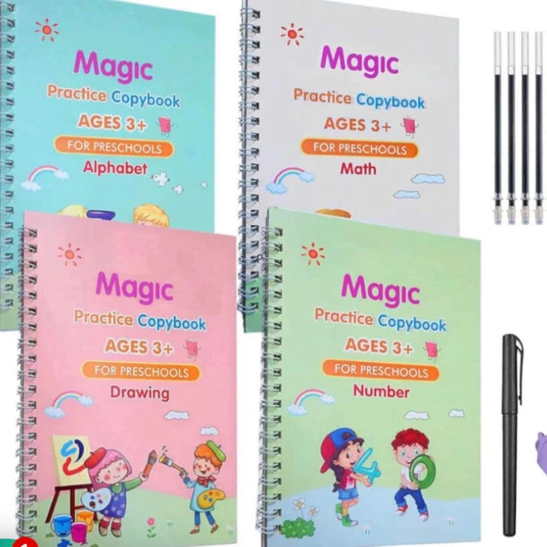 Kids Magic Practice Book Set of 4-Kids learning for Home and school with 10 refill pens