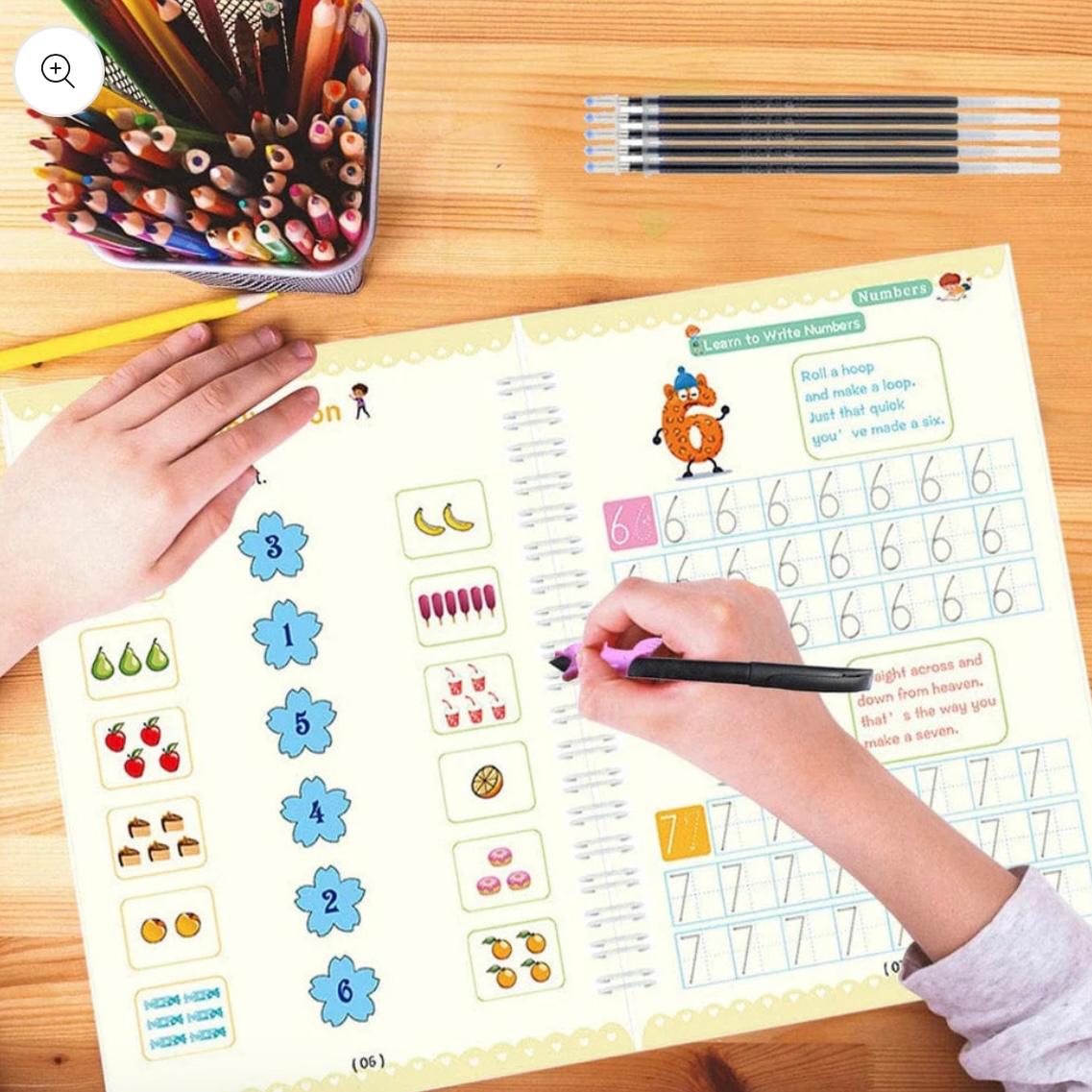 Kids Magic Practice Book Set of 4-Kids learning for Home and school with 10 refill pens