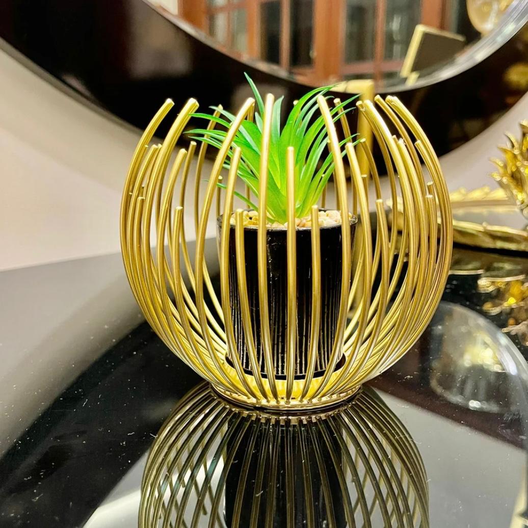 METALLIC GOLDEN GLOBE DECOR WITH PLANTER INSIDE