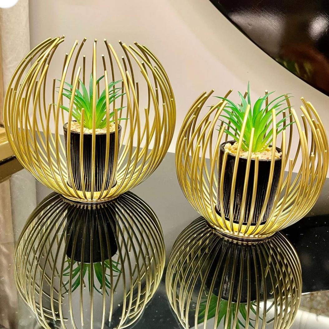 METALLIC GOLDEN GLOBE DECOR WITH PLANTER INSIDE